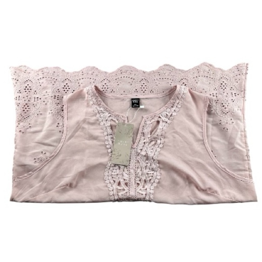 Pink Eyelet Embroidered Sleeveless Summer Women's Top Spring Shirt Sz 2XL